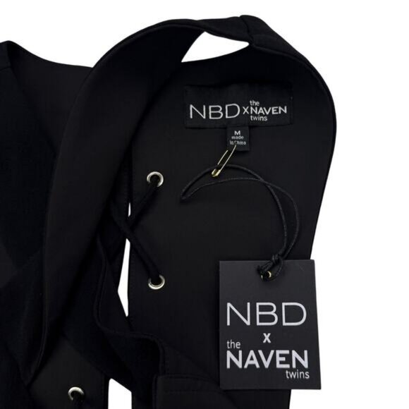 NWT NBD x Naven Twins Lace Me Up Fit and Flare Black Dress Size Medium - Picture 7 of 7